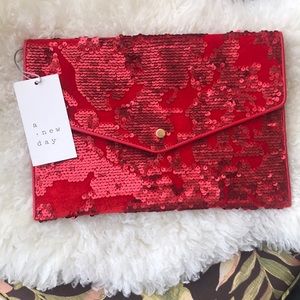 Red velvet & sequin envelop clutch by a new . day